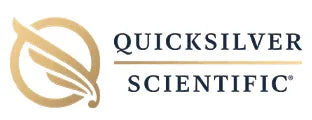 Quicksilver Scientific logo with gold feather and circular design, healthcare branding