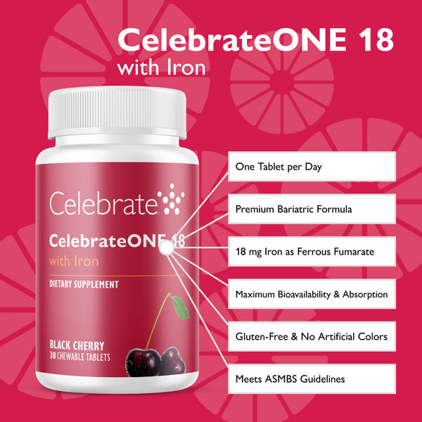 CelebrateONE 18 Once Daily Bariatric Chewable Multivitamin with Iron, Black Cherry