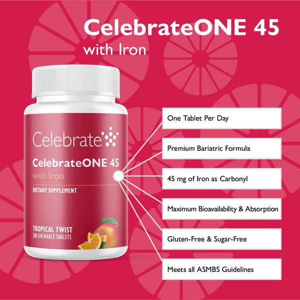 CelebrateONE 45 Once Daily Bariatric Chewable Multivitamin with Iron