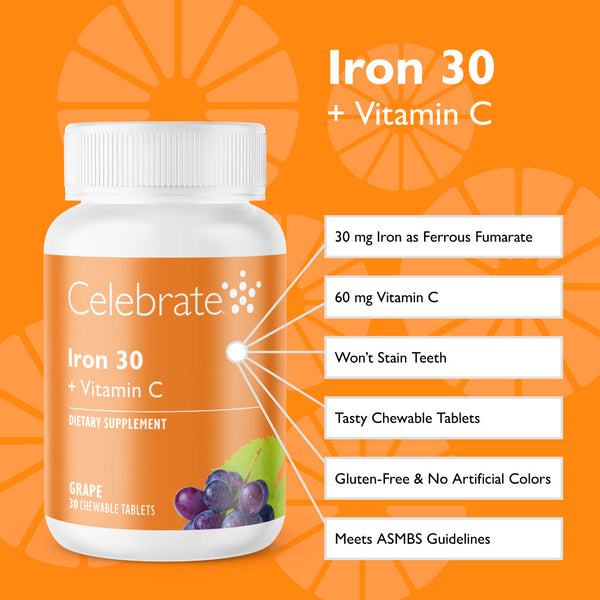 Iron 30 mg + Vitamin C Chewable Tablets, Grape