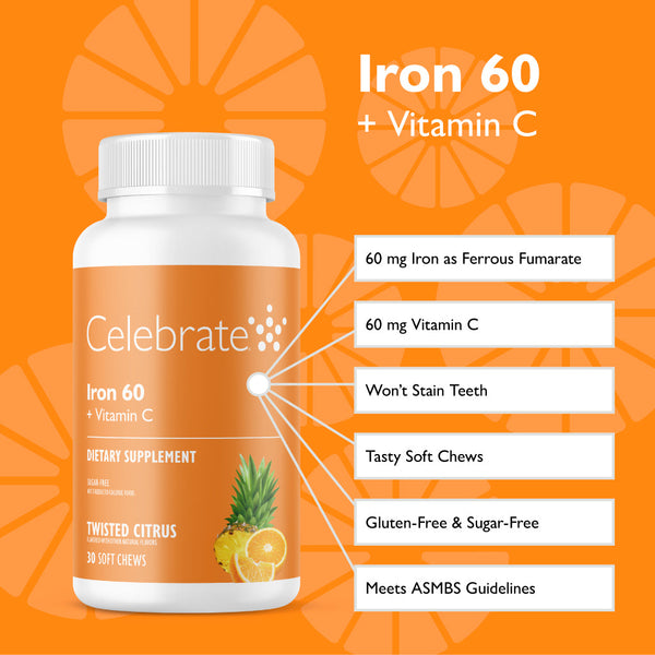 Iron 60 mg  + Vitamin C Soft Chews, Twisted Citrus