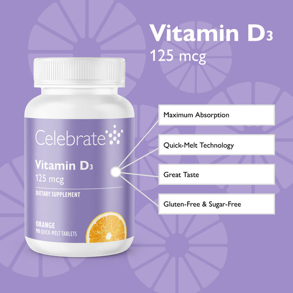 Vitamin D3 125 mcg Quick Melt Tablets, Orange, 90 Count