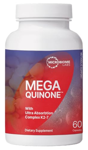 Microbiome Labs MegaQuinone - Vitamin K Supplement with Vitamin K2 MK7 + K1 - with Chelated Magnesium + Zinc for Improved Absorption (60 Capsules)