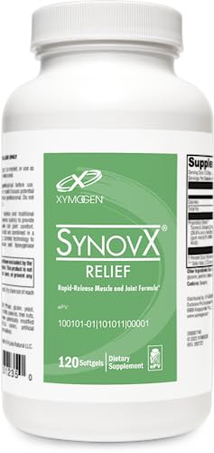 XYMOGEN SynovX Relief - Joint Support Supplement with Boswellia Serrata Extract + Turmeric - Muscle and Joint Relief Supplements - Vegan, Gluten Free and Non GMO (120 Softgels)
