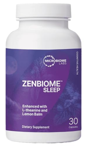 Microbiome Labs Zenbiome Sleep - L Theanine Supplement with Lemon Balm Extract & Probiotics with Bifidobacterium Longum - Help Soothe The Gut-Brain Axis at Bedtime (30 Capsules)