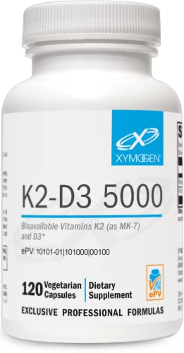 XYMOGEN K2-D3 5000 - Vitamin D3 K2 - Bioavailable Vitamin D 5000 IU (Cholecalciferol) with MK-7 - Heart, Arterial, Bone Health + Immune Support Supplement (120 Capsules)