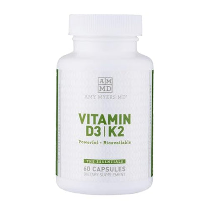 Amy Myers MD Vitamin D3 K2 10000 IU - Vitamin K2 MK-7 45 Mcg - Supports Immune Function, Energy Levels & Positive Mood - for Calcium Absorption, Bone & Heart Health - Non-GMO 60 Caps - 2 Month Supply