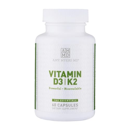Amy Myers MD Vitamin D3 K2 10000 IU - Vitamin K2 MK-7 45 Mcg - Supports Immune Function, Energy Levels & Positive Mood - for Calcium Absorption, Bone & Heart Health - Non-GMO 60 Caps - 2 Month Supply