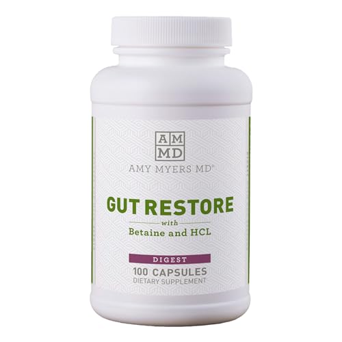 Amy Myers Gut Restore Betaine HCL with Pepsin - Supports Calcium, Iron & Other Mineral Absorption. Licorice, Slippery Elm & Marshmallow Root Extract, Helps Alleviate Food Sensitivities - 100 Capsules
