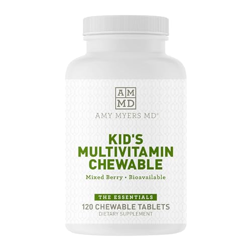 Amy Myers MD Kids Multivitamin Chewable for Optimal Health - Activated B Vitamins, Zinc, Selenium, Iodine + More - 23 Vitamins & Minerals, Gluten Free - Berry Flavor, 120 Tablets