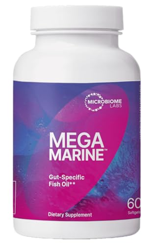 Microbiome Labs MegaMarine Omega 3 Fish Oil Supplements - Gut-Specific EPA DHA Omega 3 Supplement with DPA for Gut Health - Support Immune & Gut Barrier Function (60 Softgels)