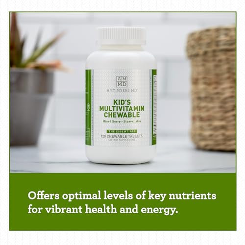 Amy Myers MD Kids Multivitamin Chewable for Optimal Health - Activated B Vitamins, Zinc, Selenium, Iodine + More - 23 Vitamins & Minerals, Gluten Free - Berry Flavor, 120 Tablets