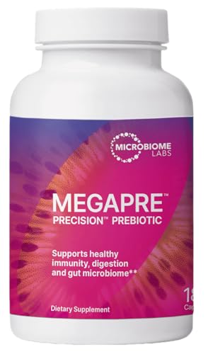 Microbiome Labs MegaPre Prebiotic Fiber Supplement in Vegetable Capsules - Prebiotic Supplement with Clinically Tested Oligosaccharides - Support Microbial Diversity & Gut Health (180 Capsules)