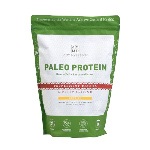 Amy Myers MD Pure Paleo Protein Powder - Clean Grass Fed Pasture Raised Protein - Hormone Free, Non-GMO, Gluten & Dairy Free - Perfect for Keto and Paleo - 29.31 Oz - Peppermint Mocha