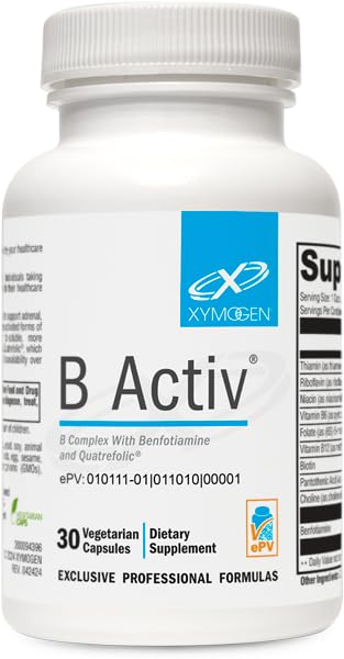 Xymogen Vitamin B Complex - B Activ - Activated B Vitamins with Benfotiamine and Quatrefolic - Support Adrenal and Immune Function + A Healthy Cardiovascular and Nervous System (30 Capsules)