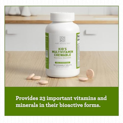 Amy Myers MD Kids Multivitamin Chewable for Optimal Health - Activated B Vitamins, Zinc, Selenium, Iodine + More - 23 Vitamins & Minerals, Gluten Free - Berry Flavor, 120 Tablets