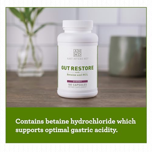 Amy Myers Gut Restore Betaine HCL with Pepsin - Supports Calcium, Iron & Other Mineral Absorption. Licorice, Slippery Elm & Marshmallow Root Extract, Helps Alleviate Food Sensitivities - 100 Capsules