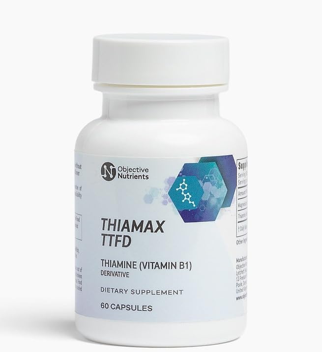 Objective Nutrients Thiamax TTFD Thiamine B1 Supplement | Vitamin B1 Supplement for Energy Focus | Highly Absorbable Vitamin B1 100mg with Magnesium – 60 Capsules