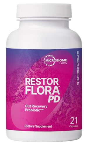 Microbiome Labs RestorFlora PD - Men's & Women's Probiotics for Digestive Health & Gut Reset - Spore Based Saccharomyces Boulardii Probiotics to Help Restore Microbial Balance (21 Capsules)