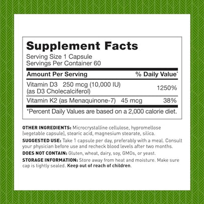 Amy Myers MD Vitamin D3 K2 10000 IU - Vitamin K2 MK-7 45 Mcg - Supports Immune Function, Energy Levels & Positive Mood - for Calcium Absorption, Bone & Heart Health - Non-GMO 60 Caps - 2 Month Supply