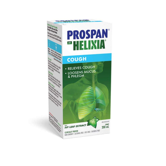 Helixia Prospan Natural Cough Syrup with Ivy Leaf Extract - Dry & Wet Cough Relief, Helps Eliminate Mucus & Phlegm - Cough Medicine for Adults (200ml)