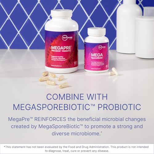 Microbiome Labs MegaPre Prebiotic Fiber Supplement in Vegetable Capsules - Prebiotic Supplement with Clinically Tested Oligosaccharides - Support Microbial Diversity & Gut Health (180 Capsules)
