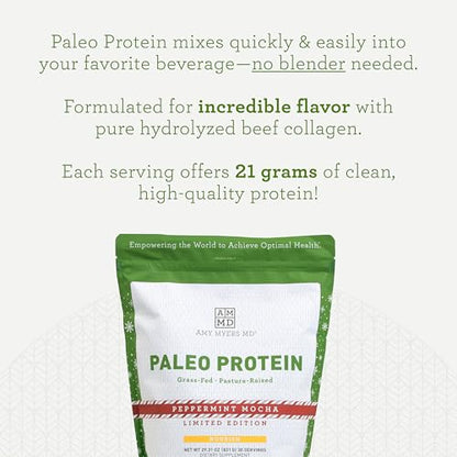 Amy Myers MD Pure Paleo Protein Powder - Clean Grass Fed Pasture Raised Protein - Hormone Free, Non-GMO, Gluten & Dairy Free - Perfect for Keto and Paleo - 29.31 Oz - Peppermint Mocha