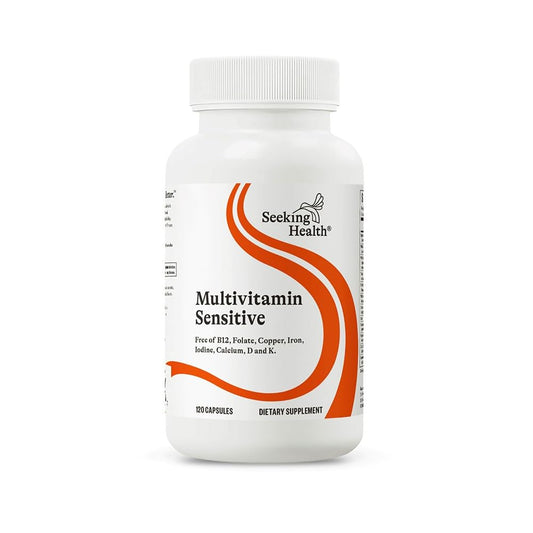 Seeking Health Multivitamin Sensitive, Daily Vitamin Without Folate, B12, Copper, Iron, Iodine, Vitamins D and K, and Calcium, Antioxidant Support, Vegetarian and Vegan (120 Capsules)*