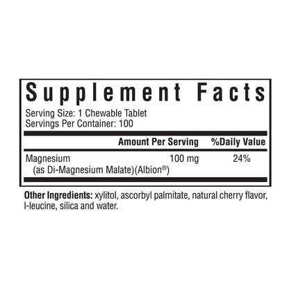 Seeking Health Magnesium Malate Chewable Tablet, 100 mg Dimagnesium Malate Supplement to Support Sleep and Balanced Mood, High-Absorption Chelated Magnesium, Vegan & Vegetarian (100 lozenges)