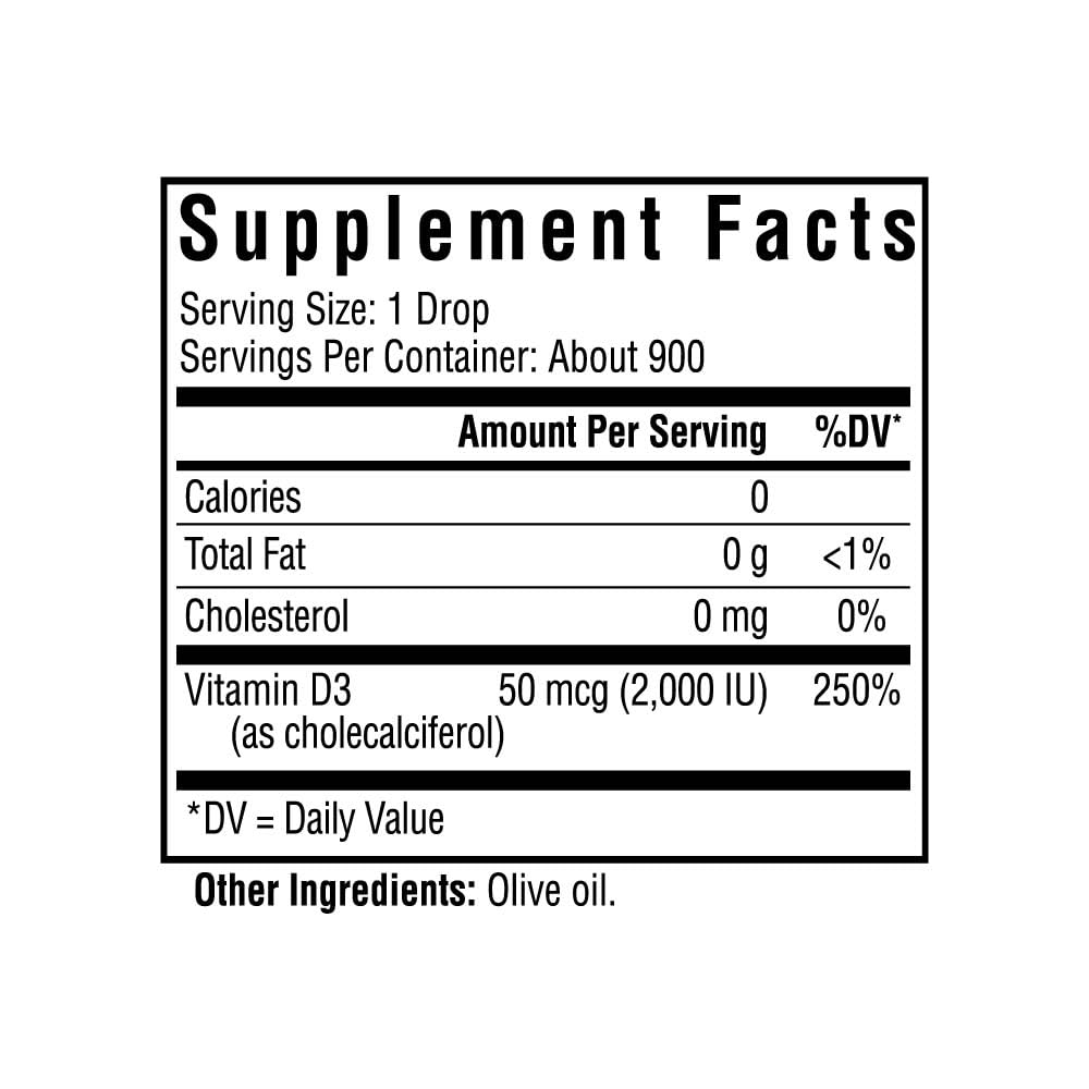 Seeking Health Vitamin D Drops, 2000 IU Liquid Vitamin D3 (as cholecalciferol) per Drop in Pure Olive Oil, Potent Immune System Supplement, for Adults and Kids, Vegetarian (900 Servings)