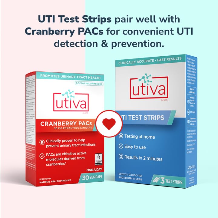 Utiva UTI Test Strips, 2-Minute Urinary Tract Home Test Kit, 3 Tests