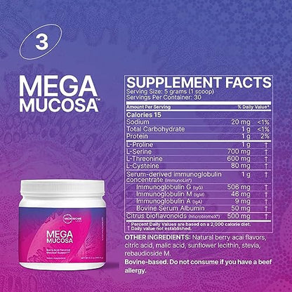 Microbiome Labs Total Gut Restoration Kit (Powder) - 3-Product Gut Health Spore Based Probiotic, Prebiotic Powder & Mucosal Immunoglobulin + Amino Acids Supplement for Immune, GI & Digestive Health