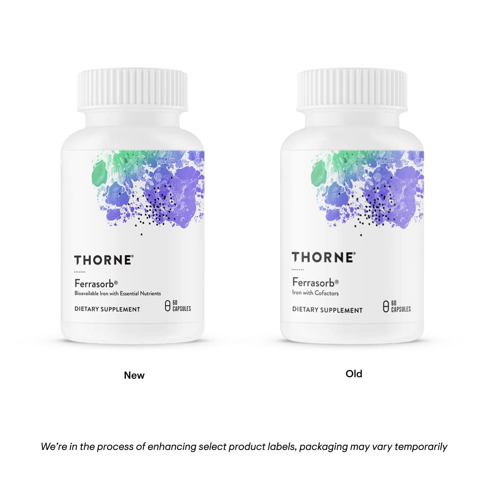 THORNE Ferrasorb - 36 mg Iron with Essential Nutrients - Complete Blood Support Formula* - Elemental Iron, Folate, B and C Vitamins for Optimal Absorption - Gluten-Free - 60 Capsules
