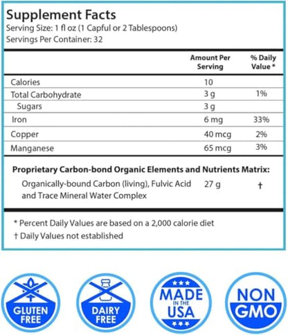 DRUCKER Labs - IntraMIN Organic Liquid Trace Minerals Supplement for Men, Women, Kids, Immune and Muscle Support, Non GMO, Gluten Free, Vegan, Electrolytes, Sugar Free (32 oz., Naturally Unflavored)