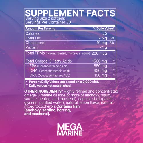 Microbiome Labs MegaMarine Omega 3 Fish Oil Supplements - Gut-Specific EPA DHA Omega 3 Supplement with DPA for Gut Health - Support Immune & Gut Barrier Function (60 Softgels)