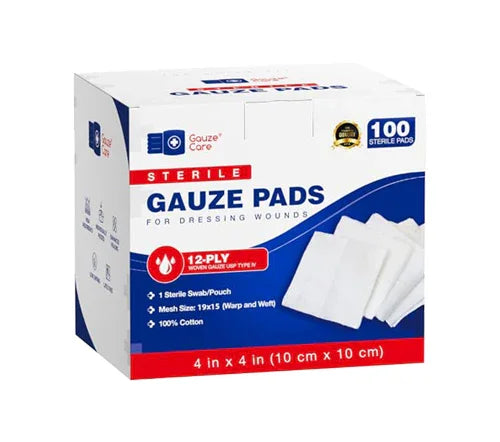 100pc Large Sterile Gauze Pads 4x4 Sterile for Wounds Bulk - 12ply Woven Gauze Sponges 4x4 Sterile - USP IV Breathable Mesh 4x4 Gauze Pads Sterile for Enhanced Absorption - First Aid Medical