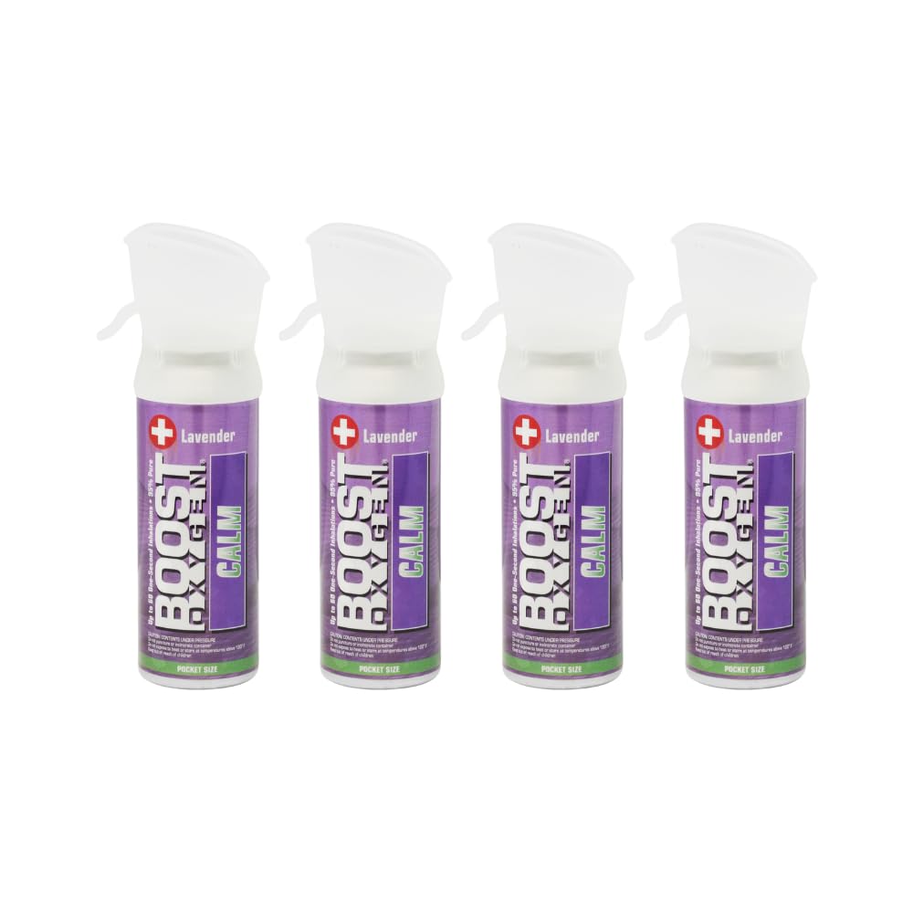 Boost Oxygen Pocket Size Calm Lavender Aroma 3L Canister | Respiratory Support for Aerobic Recovery, Altitude, Performance & Health (4 Pack)