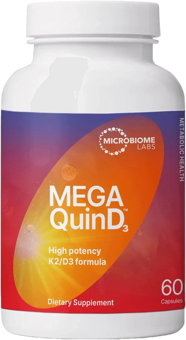 Microbiome Labs MegaQuin D3 - High Potency Vitamin D3 K2 Supplement - Bioactive & Bioavailable - Vitamin D3 5000 iu & MK-7 - Support Bone, Heart, Nerve & Immune Health (60 Capsules)