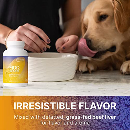 Microbiome Labs Fidospore - Dog Probiotics for Digestive Health & Immune Support - Spore-Forming Pet Probiotics for Dogs & Cats Gut Health - Flavored with Grass Fed Beef Liver (30 Capsules)