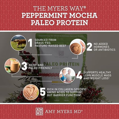 Amy Myers MD Pure Paleo Protein Powder - Clean Grass Fed Pasture Raised Protein - Hormone Free, Non-GMO, Gluten & Dairy Free - Perfect for Keto and Paleo - 29.31 Oz - Peppermint Mocha