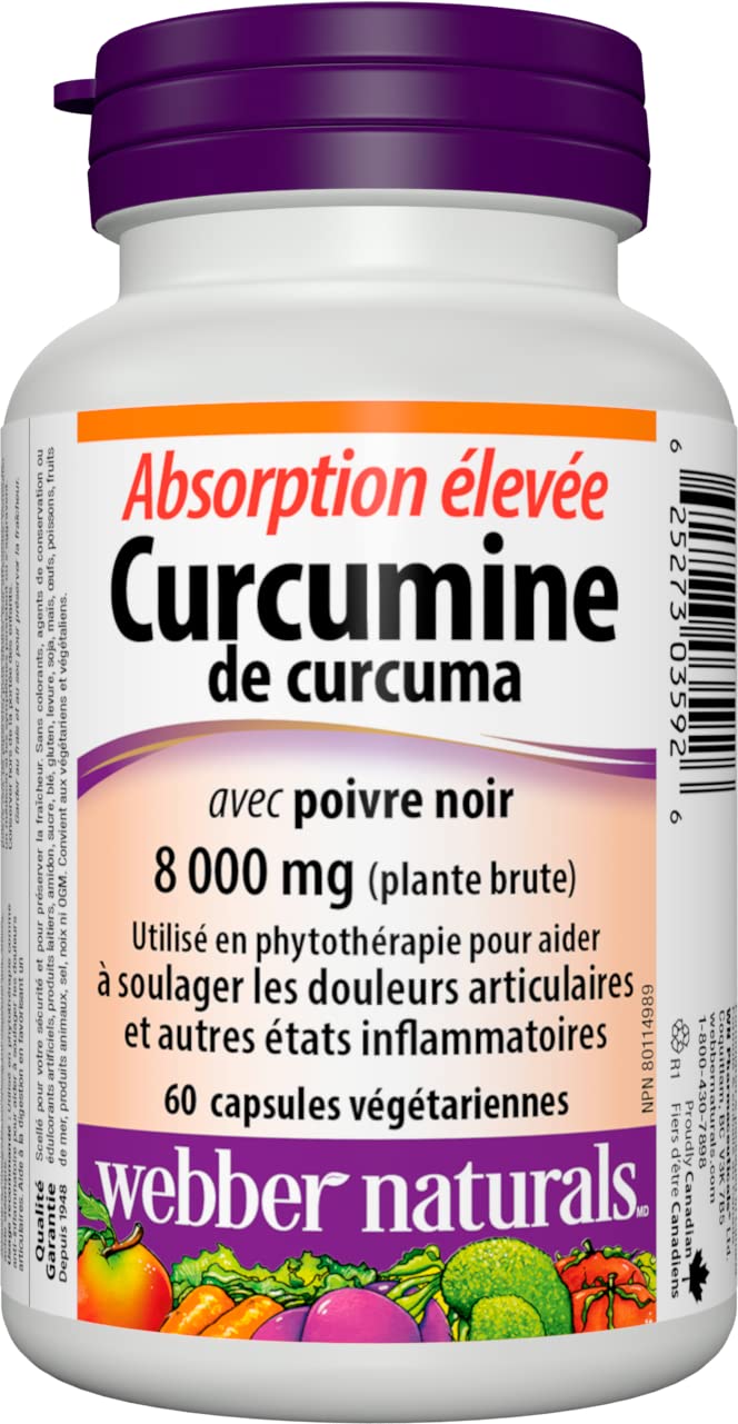 Webber Naturals Turmeric Curcumin with Black Pepper, 8000 mg, 60 Capsules