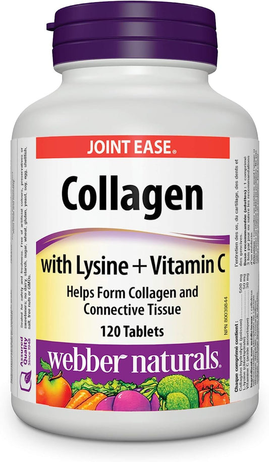 Webber Naturals Collagen with Lysine and Vitamin C, 120 Tablets, Helps Support Joints, Muscles, and Skin