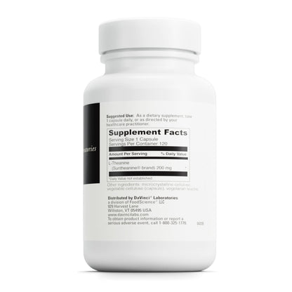 DAVINCI Labs L-Theanine - Brain Function Supplement - Helps Support Relaxation, Focus, Calm Feelings & More with Suntheanine L-Theanine* - 120 Vegetarian Capsules