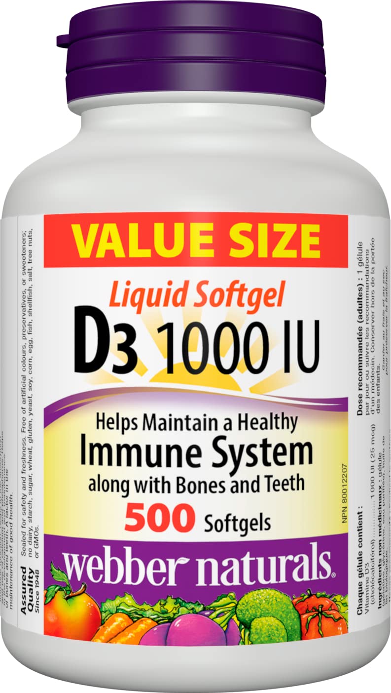 Webber Naturals Vitamin D3 1000 IU, 500 Softgels, Value Size