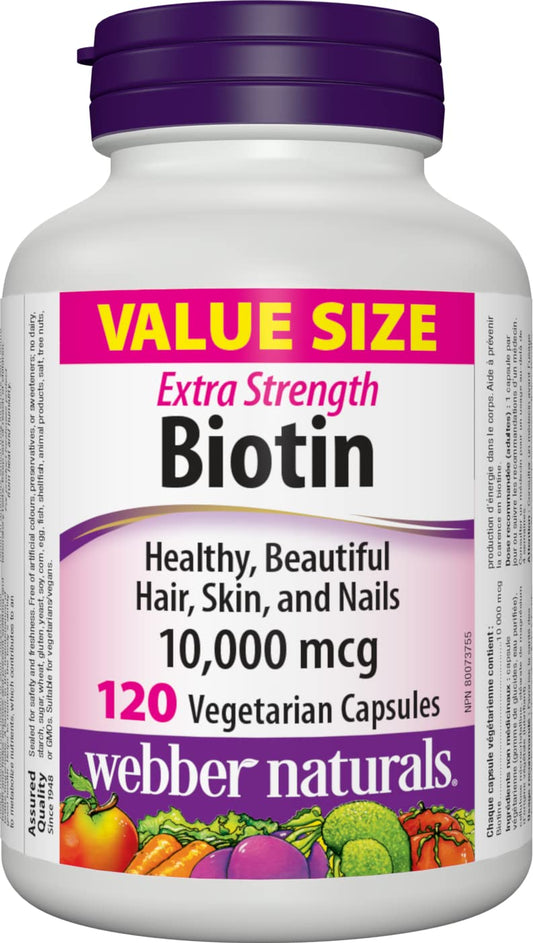 Webber Naturals Biotin 10,000 mcg, 120 Capsules, Value Size