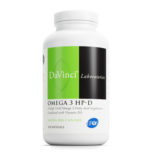 DAVINCI Labs Omega 3 HP-D - Dietary Supplement for Healthy Joints and Immune, Cardiovascular and Skin Health Support* - with Vitamin D3 and More- Gluten-Free - Lemon Flavor - 120 Softgels