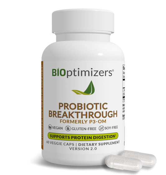BIOptimizers Probiotic Breakthrough, Proteolytic Prebiotics & Probiotics Supplement – Lactobacillus Plantarum OM for Immune, Bloating & Gut Relief Support, 60 Vegan Capsules