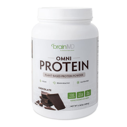 BRAINMD Dr Amen Omni Protein Chocolate - 2.38 lbs - Plant-Based Protein Powder - Promotes Energy & Exercise Recovery - Vegan, Vegetarian, Sugar Free, Gluten Free - 30 Servings
