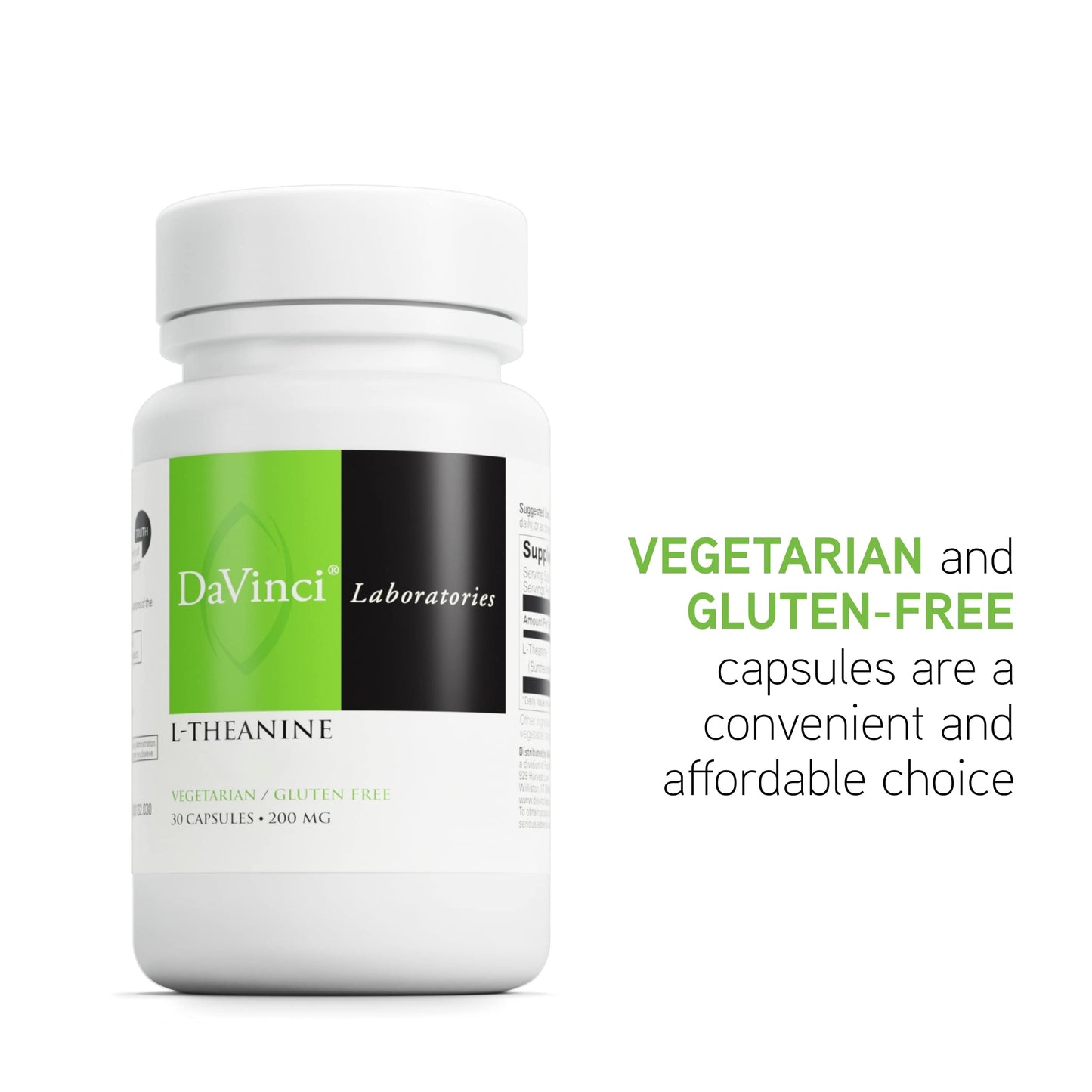 DAVINCI Labs L-Theanine - Dietary Supplement to Help with Concentration, Focus, Relaxation and Irritability* - with 200 mg L-Theanine per Serving - 30 Vegetarian Capsules
