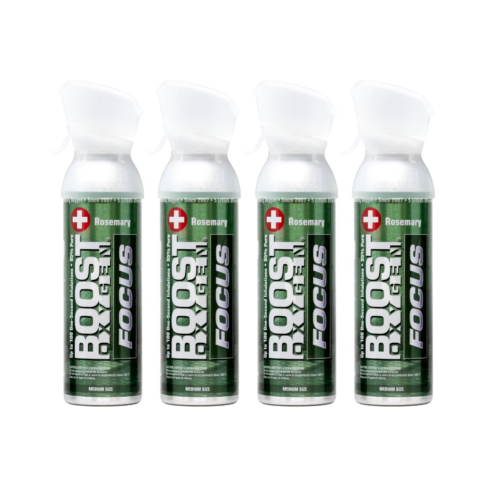Boost Oxygen Medium Focus Rosemary Aroma 5 Liter Canister | All-Natural Resiratory Support for Aerobic Recovery, Altitude, Performance and Health (4 Pack)